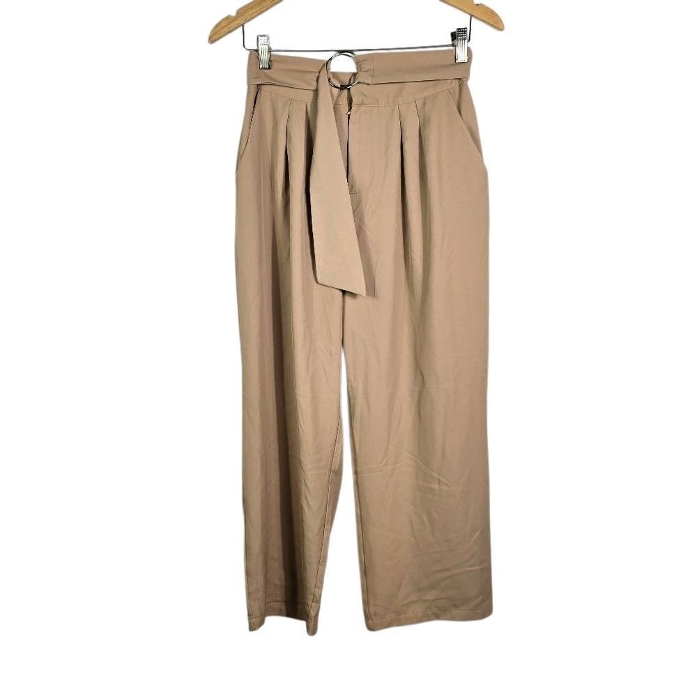 GRACE KARIN High‑Waisted Wide‑Leg Beige Belted Trousers